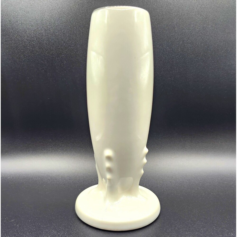 Fiesta HLC USA White Glossy Ceramic 6" Vase Solid Pattern w/ Ribbed Base Design